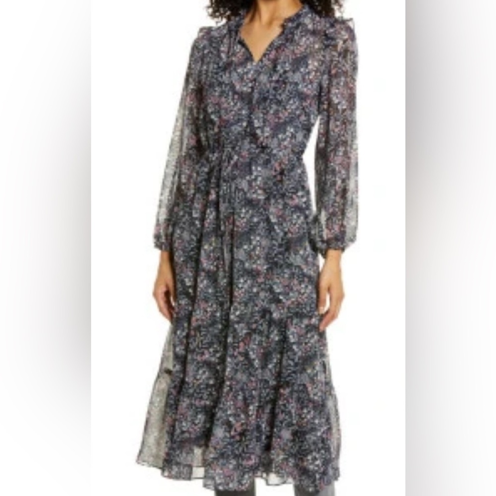 Julia Jordan Black and Gray Ruffled Tiered Long Sleeve Dress Size 16